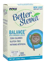 NOW Foods Better Stevia® Balance™ with Chromium & Inulin Стевия - 100 пакета, 100 дози