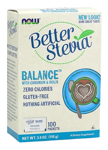 NOW Foods Better Stevia® Balance™ with Chromium & Inulin Стевия - 100 пакета, 100 дози