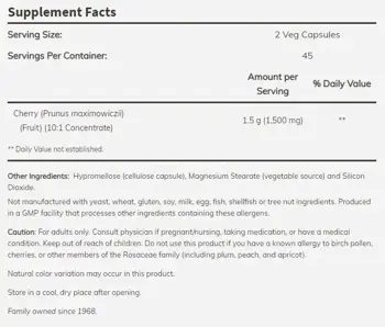NOW Foods Black Cherry Extract 750 мг Дива Череша  - 90 веге капсули, 45 дози