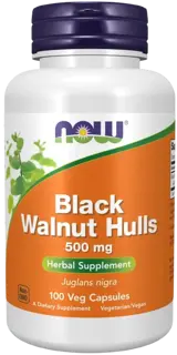 NOW Foods Black Wallnut Hulls 500 мг Формула в Подкрепа на Стомашно-Чревния Тракт - 100 веге капсули, 100 дози