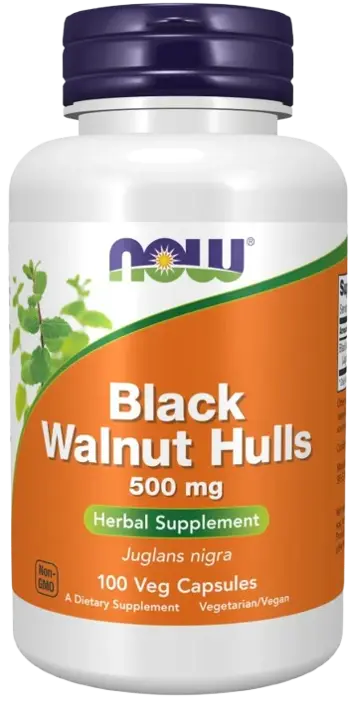 NOW Foods Black Wallnut Hulls 500 мг Формула в Подкрепа на Стомашно-Чревния Тракт - 100 веге капсули, 100 дози
