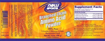 NOW Foods Branched Chain Amino Acid Powder Аминокиселини BCAA 2:1:1 - 340 грама, 65 дози