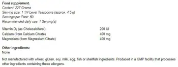 NOW Foods Calcium & Magnesium Citrate Powder with Vitamin D3 Магнезий, Калций и Витамин Д3 - 227 грама, 50 дози