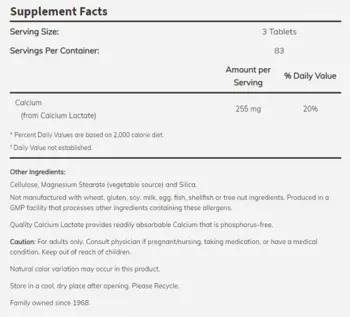 NOW Foods Calcium Lactate 10 GR 255 мг Калций - 250 таблетки, 83 дози