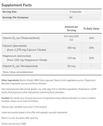 NOW Foods Cal-Mag DK Calcium, Magnesium, Vitamin D3 + K2 Калций, Манезий + Витамин Д3 и Витамин К2 - 180 капсули, 90 дози