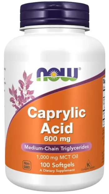 NOW Foods Caprylic 600 мг Acid Каприлова Киселина - 100 гел капсули, 100 дози