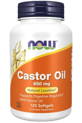 NOW Foods Castor Oil 650 мг Рициново Масло - 120 гел капсули, 120 дози