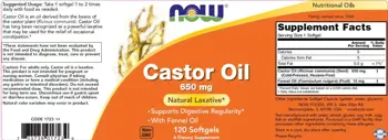 NOW Foods Castor Oil 650 мг Рициново Масло - 120 гел капсули, 120 дози