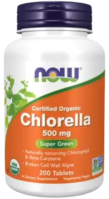 NOW Foods Chlorella Organic 500 мг Хлорела - 200 таблетки, 33 дози