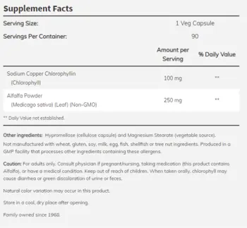 NOW Foods Chlorophyll 100 мг Хлорофил - 90 веге капсули, 90 дози