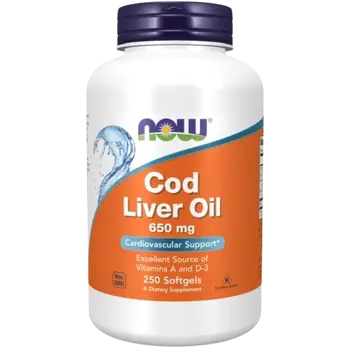 NOW Foods Cod Liver Oil 650 мг Масло от Дроб на Треска - 250 гел капсули, 250 дози