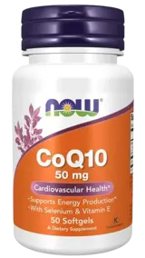 NOW Foods CoQ10 + Vitamin E 50 мг CoQ10 Убиквинон + Витамин Е - 50 гел капсули, 50 дози