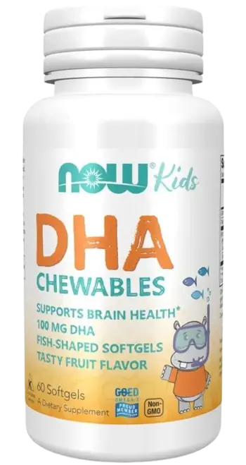 NOW Foods DHA 100 мг Kid's Chewable Рибено Масло за Деца - 60 гел капсули, 30 дози