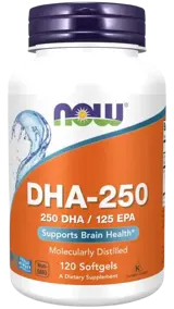 NOW Foods DHA 250 Докохексаенова Киселина - 120 гел капсули, 60 дози