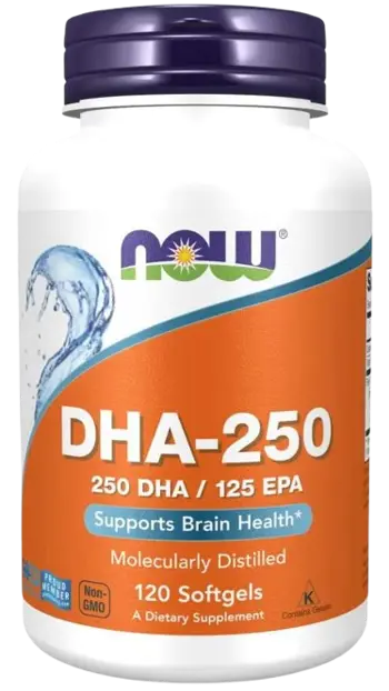 NOW Foods DHA 250 Докохексаенова Киселина - 120 гел капсули, 60 дози