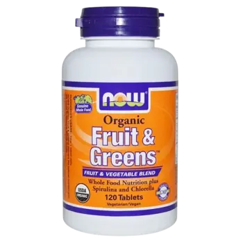 NOW Foods Fruit & Greens Organic 1000 мг - 120 таблетки, 120 дози
