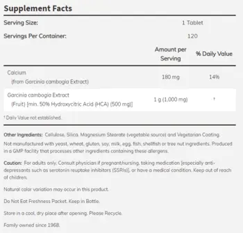 NOW Foods Garcinia 1000 мг Гарциния Камбоджа - 120 таблетки, 120 дози