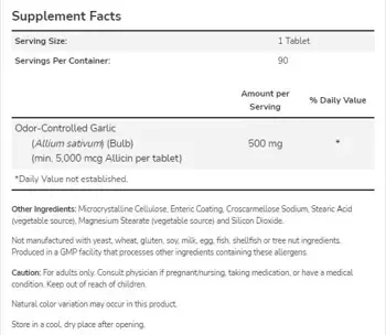 NOW Foods Garlic 5000 Odor Controlled Чесън - 90 таблетки, 90 дози