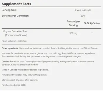 NOW Foods Глухарче Kорен 500 мг Dandellion Root - 100 веге капсули, 50 дози