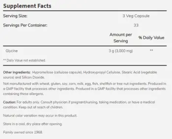 NOW Foods Glycine 1000 мг Глицин - 100 веге капсули, 33 дози