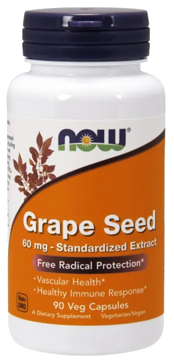 NOW Foods Grape Seed Antioxidant 60 мг Гроздово Семе - 90 веге капсули, 45 дози
