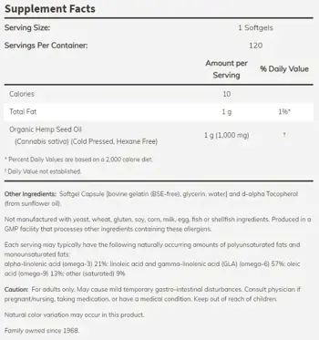 NOW Foods Hemp Seed Oil 1000 мг Масло от Конопено Семе - 120 гел капсули, 120 дози