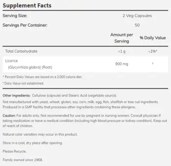 NOW Foods Licorice Root 450 мг Сладък Kорен - 100 веге капсули, 50 дози