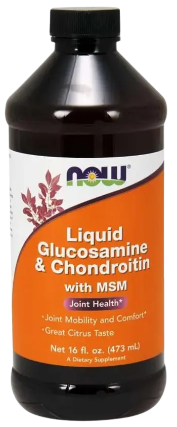 NOW Foods Liquid Glucosamine & Chondroitin with MSM Комплекснa Формулa за Стави - 473 мл, 32 дози