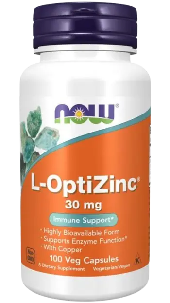 NOW Foods L-Opti Zinc® 30 мг Цинк Монометионин  - 100 веге капсули, 100 дози