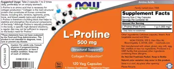 NOW Foods L-Proline 500 мг L-Пролин - 120 веге капсули, 60 дози