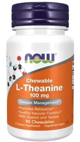 NOW Foods L-Theanine Chewable with Inositol & Taurine 100 мг Теанин + Иноситол + Таурин - 90 дъвчащи таблетки, 90 дози