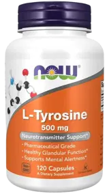 NOW Foods L-Tyrosine 500 мг L-Тирозин - 120 капсули, 120 дози