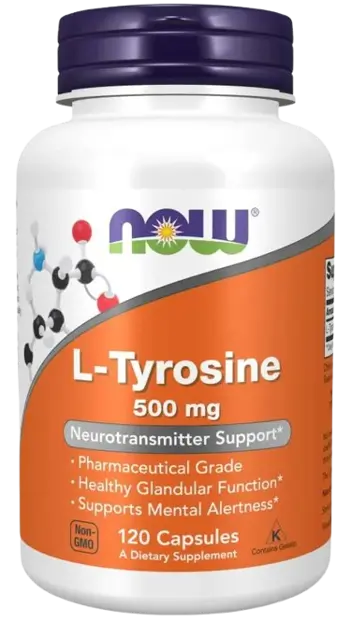 NOW Foods L-Tyrosine 500 мг L-Тирозин - 120 капсули, 120 дози