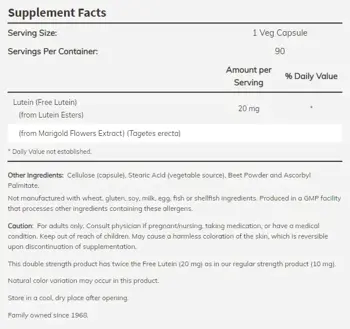 NOW Foods Lutein Esters 20 мг Double Strength Лутеин - 90 веге капсули, 90 дози