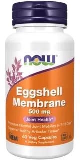NOW Foods Natural Eggshell Membrane 500 мг Мембрана от Яйчена Черупка  - 60 веге капсули, 60 дози