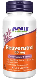 NOW Foods Natural Resveratrol 50 мг Ресвератрол - 60 веге капсули, 30 дози