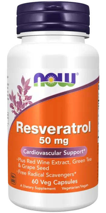 NOW Foods Natural Resveratrol 50 мг Ресвератрол - 60 веге капсули, 30 дози