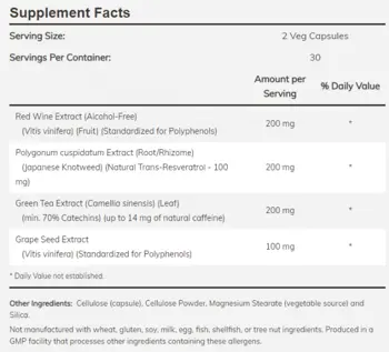NOW Foods Natural Resveratrol 50 мг Ресвератрол - 60 веге капсули, 30 дози