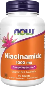 NOW Foods Niacinamide 1000 мг Ниацинамид Витамин B-3 - 90 таблетки, 90 дози