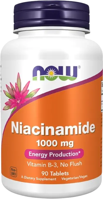 NOW Foods Niacinamide 1000 мг Ниацинамид Витамин B-3 - 90 таблетки, 90 дози