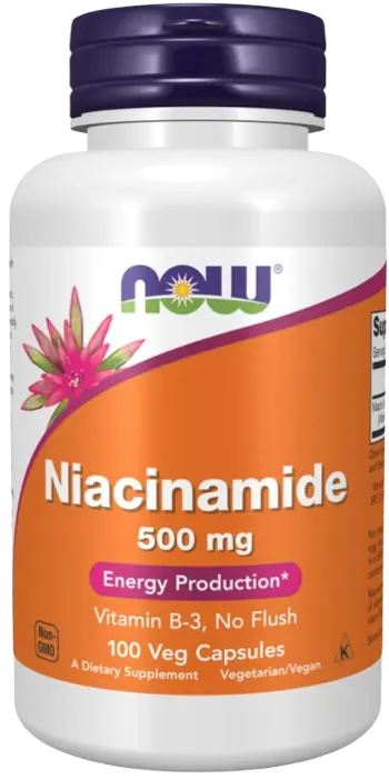 NOW Foods Niacinamide 500 мг Витамин Б-3 - 100 веге капсули, 100 дози