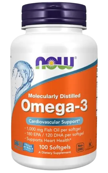 NOW Foods Omega 3 Molecularly Distilled 1000 мг Стандартизирано Рибено Масло