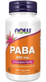 NOW Foods PABA 500 мг Витамин Б10 PABA - 100 капсули, 100 дози