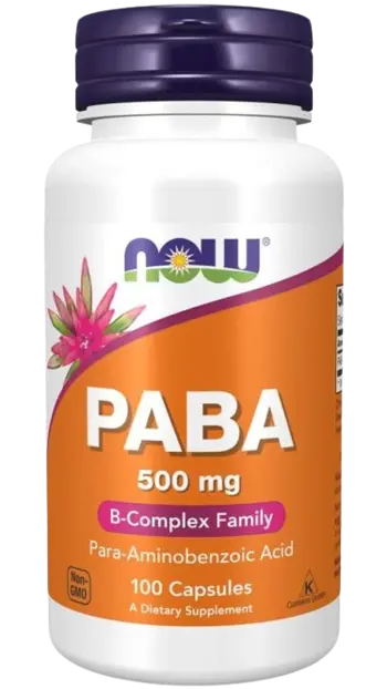 NOW Foods PABA 500 мг Витамин Б10 PABA - 100 капсули, 100 дози