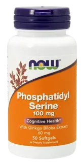 NOW Foods Phosphatidyl Serine 100 мг + Ginkgo Фосфатидилсерин с Гинко Билоба - 50 гел капсули, 50 дози