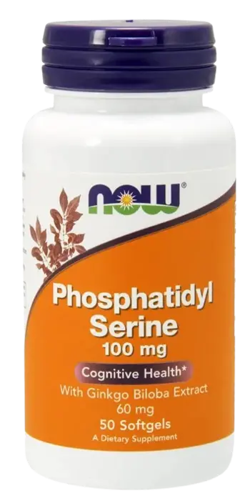 NOW Foods Phosphatidyl Serine 100 мг + Ginkgo Фосфатидилсерин с Гинко Билоба - 50 гел капсули, 50 дози