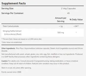 NOW Foods Stinging Nettle Root Extract 250 мг Коприва - 90 веге капсули, 45 дози