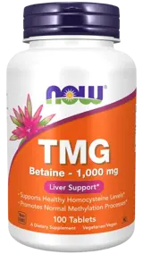 NOW Foods TMG 1000 мг Триметилглицин - 100 таблетки, 33 дози