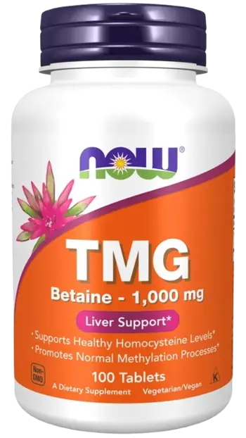 NOW Foods TMG 1000 мг Триметилглицин - 100 таблетки, 33 дози