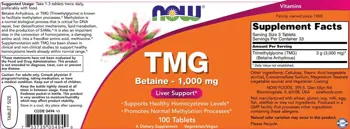 NOW Foods TMG 1000 мг Триметилглицин - 100 таблетки, 33 дози